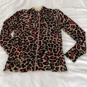 Belldini Leopard Print Zip Front Sweater